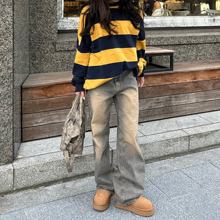 Bordered two-tone long-sleeve T-shirt