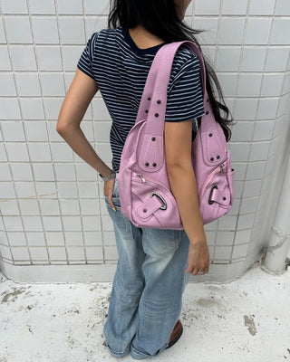2-Way Belt Studded Leather Big Tote Bag