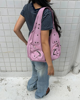 2-Way Belt Studded Leather Big Tote Bag