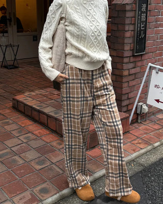 Checkered Wide Waist Elastic Waist Pants