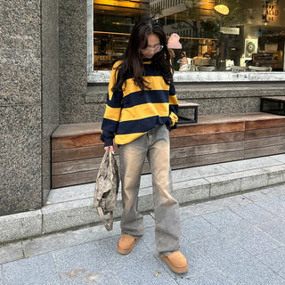 Bordered two-tone long-sleeve T-shirt
