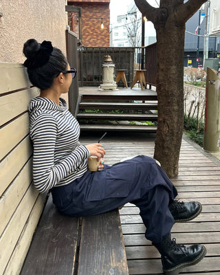 Knee-center seam cotton cargo pants