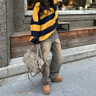 Bordered two-tone long-sleeve T-shirt