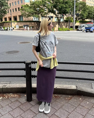 Wide-waisted ribbed easy maxi skirt