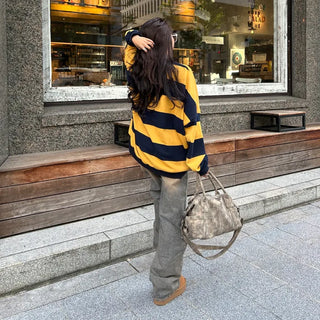 Bordered two-tone long-sleeve T-shirt
