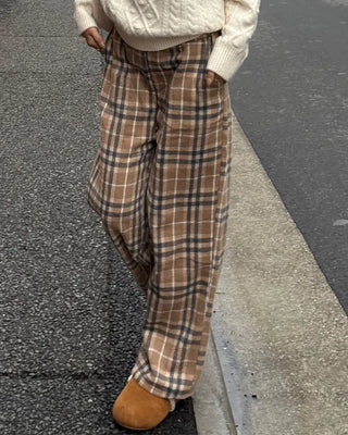 Checkered Wide Waist Elastic Waist Pants