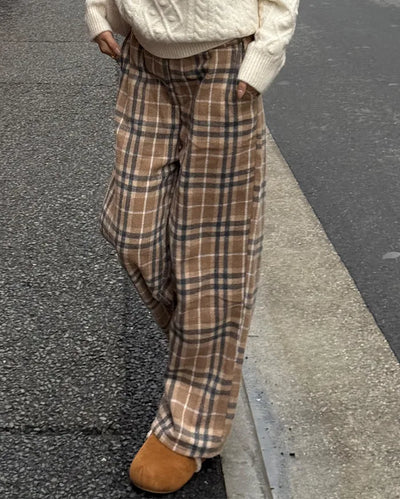 Checkered Wide Waist Elastic Waist Pants