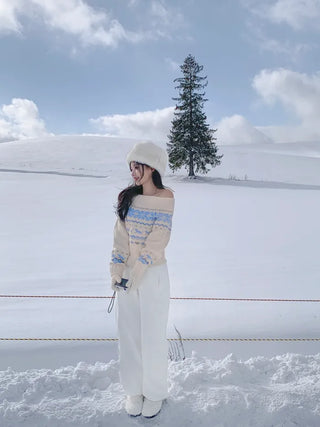 [2-way] Snowflake print off-shoulder knit