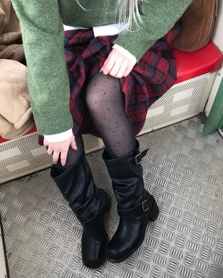 Buckle Shirring Mid-Calf Boots