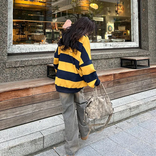 Bordered two-tone long-sleeve T-shirt