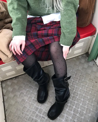 Buckle Shirring Mid-Calf Boots