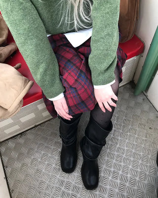 Buckle Shirring Mid-Calf Boots