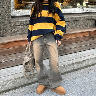 Bordered two-tone long-sleeve T-shirt