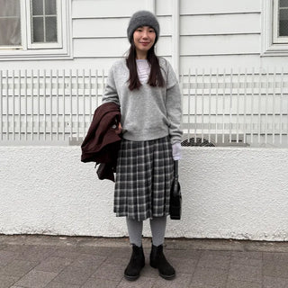 Wool check midi skirt
