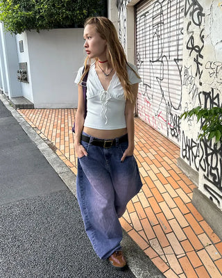 Lace V-neck strap gathered cap sleeve