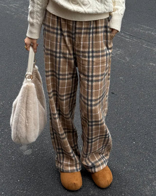Checkered Wide Waist Elastic Waist Pants