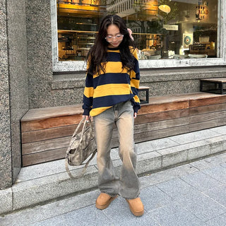 Bordered two-tone long-sleeve T-shirt