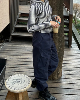 Knee-center seam cotton cargo pants