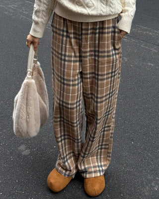 Checkered Wide Waist Elastic Waist Pants
