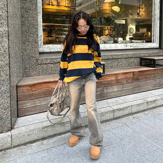Bordered two-tone long-sleeve T-shirt