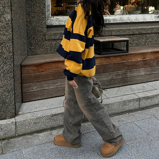 Bordered two-tone long-sleeve T-shirt