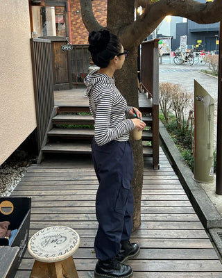 Knee-center seam cotton cargo pants