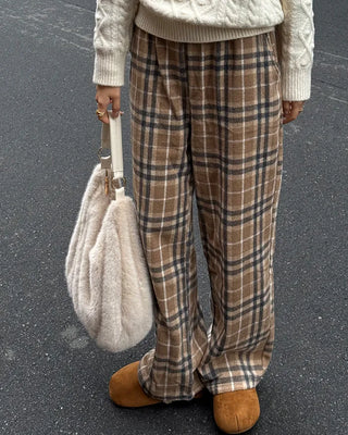Checkered Wide Waist Elastic Waist Pants