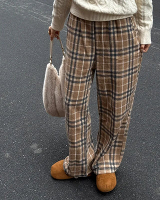 Checkered Wide Waist Elastic Waist Pants