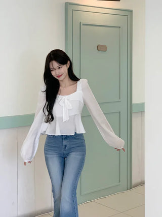 Ribbon Square Neck Blouse