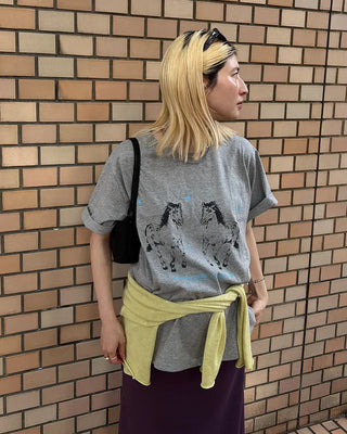 Double Horse Print Half T-Shirt