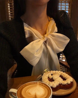2-way neck ribbon detail long-sleeved knit