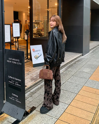 Flower Pattern Slim Fit Knit Bootcut Pants