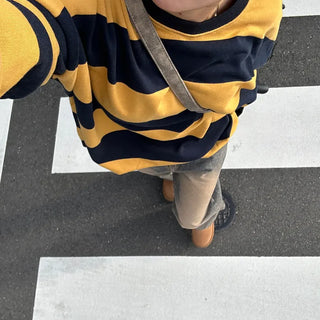 Bordered two-tone long-sleeve T-shirt