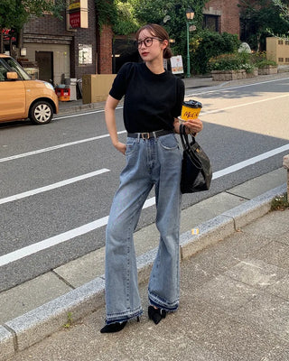 Puff Basic Round Neck Short Sleeve Knit