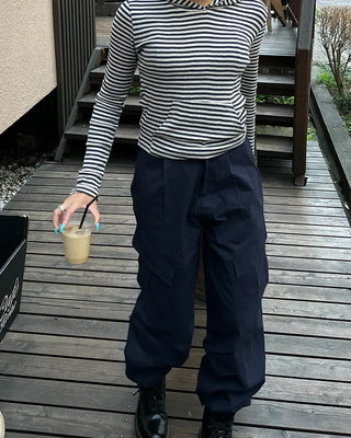 Knee-center seam cotton cargo pants