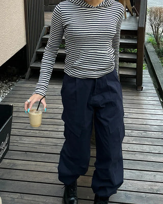 Slim Border Hooded Long Sleeve T-Shirt
