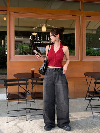 Twist knit cropped halter neck