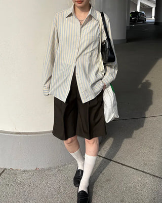 Double Stripe Wrinkle Loose Shirt