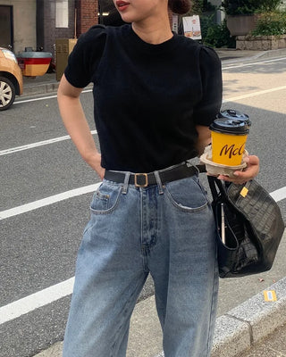 Puff Basic Round Neck Short Sleeve Knit