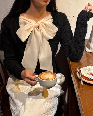 2-way neck ribbon detail long-sleeved knit