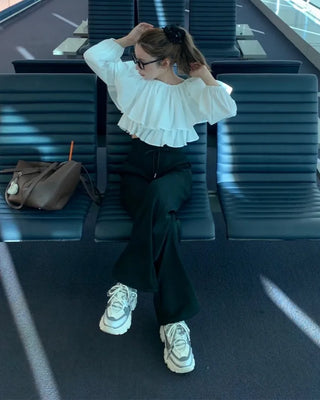 Off-shoulder cropped ruffle blouse