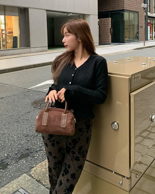 Flower Pattern Slim Fit Knit Bootcut Pants