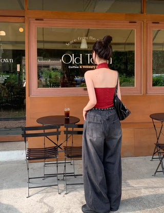 Twist knit cropped halter neck