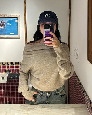 Slash Off-Shoulder High-Gauge Long Knit