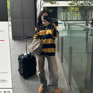 Bordered two-tone long-sleeve T-shirt