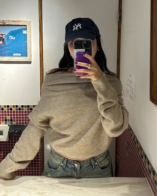 Slash Off-Shoulder High-Gauge Long Knit
