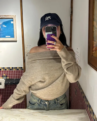 Slash Off-Shoulder High-Gauge Long Knit