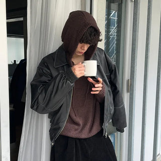 Classic leather short jacket