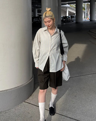 Double Stripe Wrinkle Loose Shirt