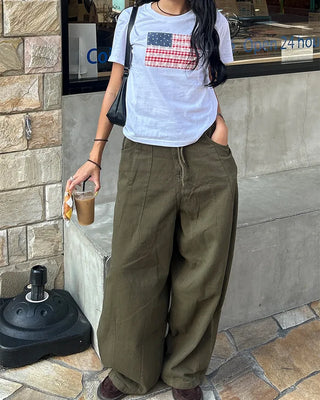 Cotton balloon pants with drawstring waist